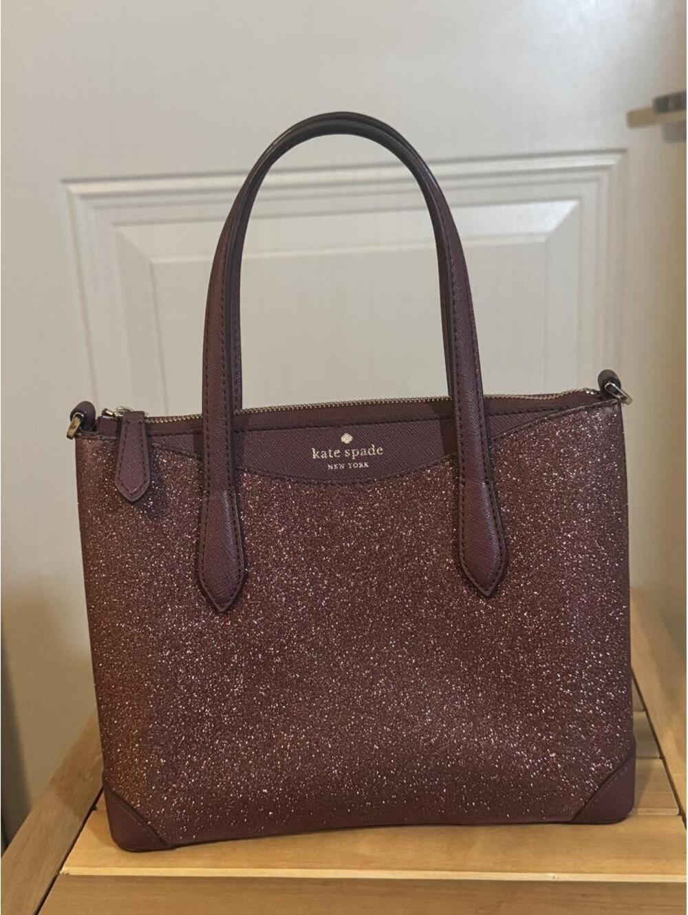 Kate Spade New York Cameron Glitter Small Tote | Burgundy Plum Sparkle Crossbody